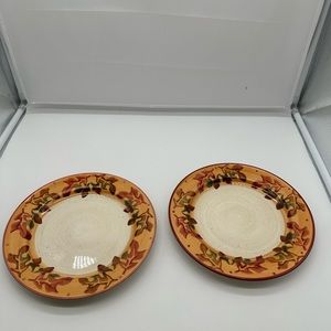 Set of 2 Living Quarters Salad Luncheon Plates Plate 8 5/8" Oak Acorn Fall